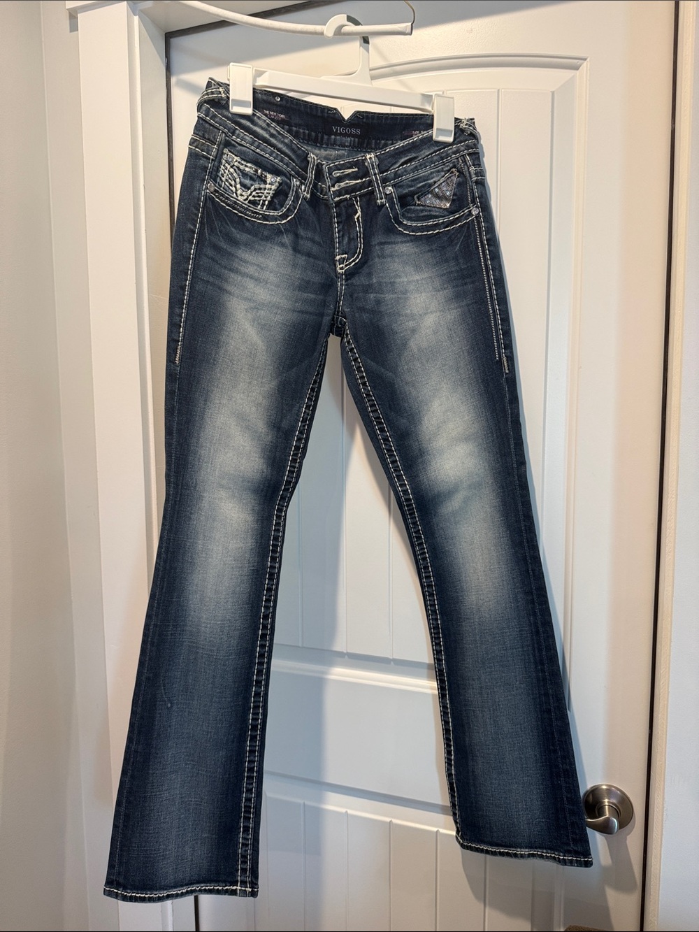 Vigoss Women's Faded Dark Blue Flare Jeans
